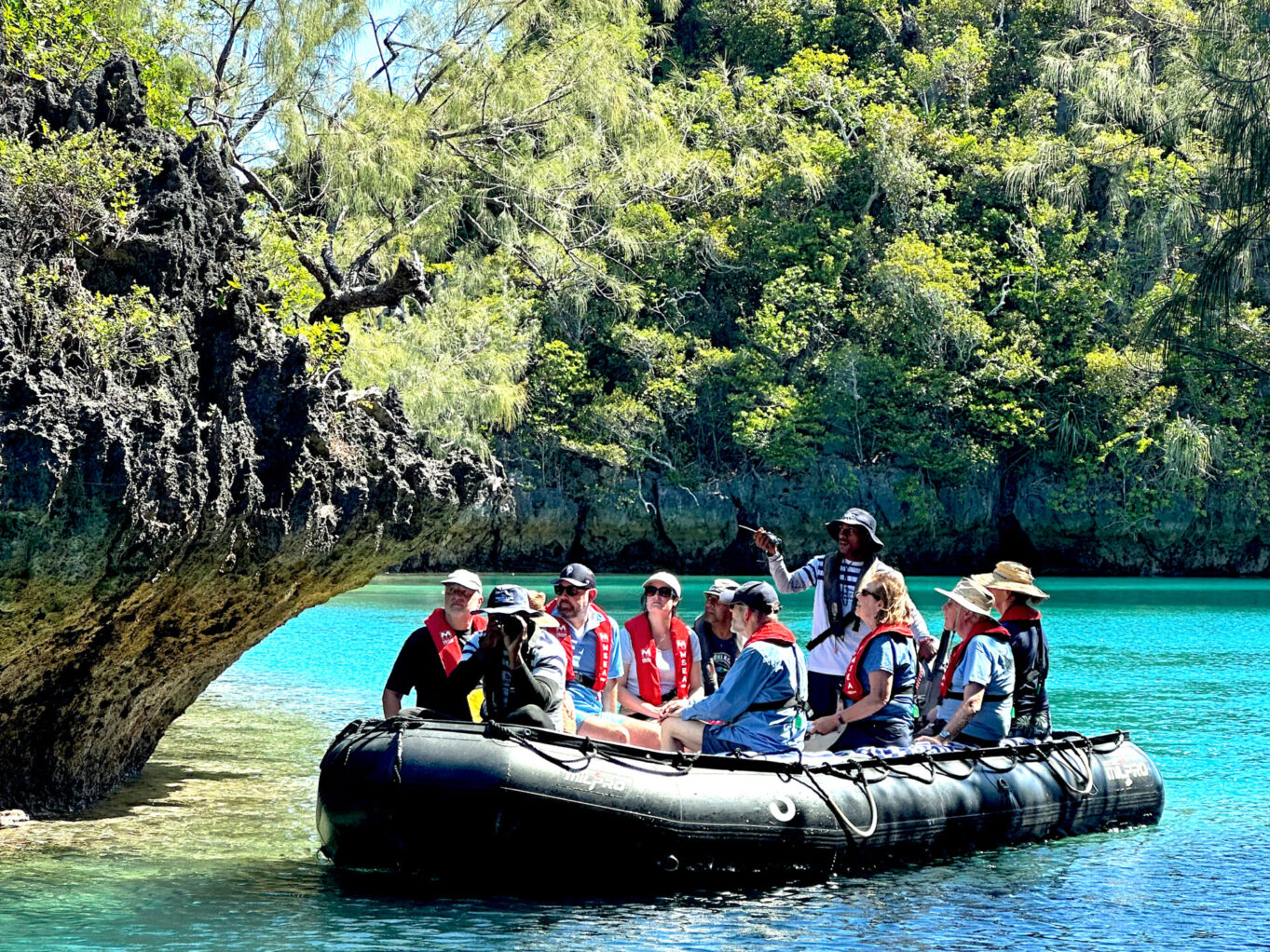 Passengers taking a Zodiac tour with a Captain Cook Cruises Fiji