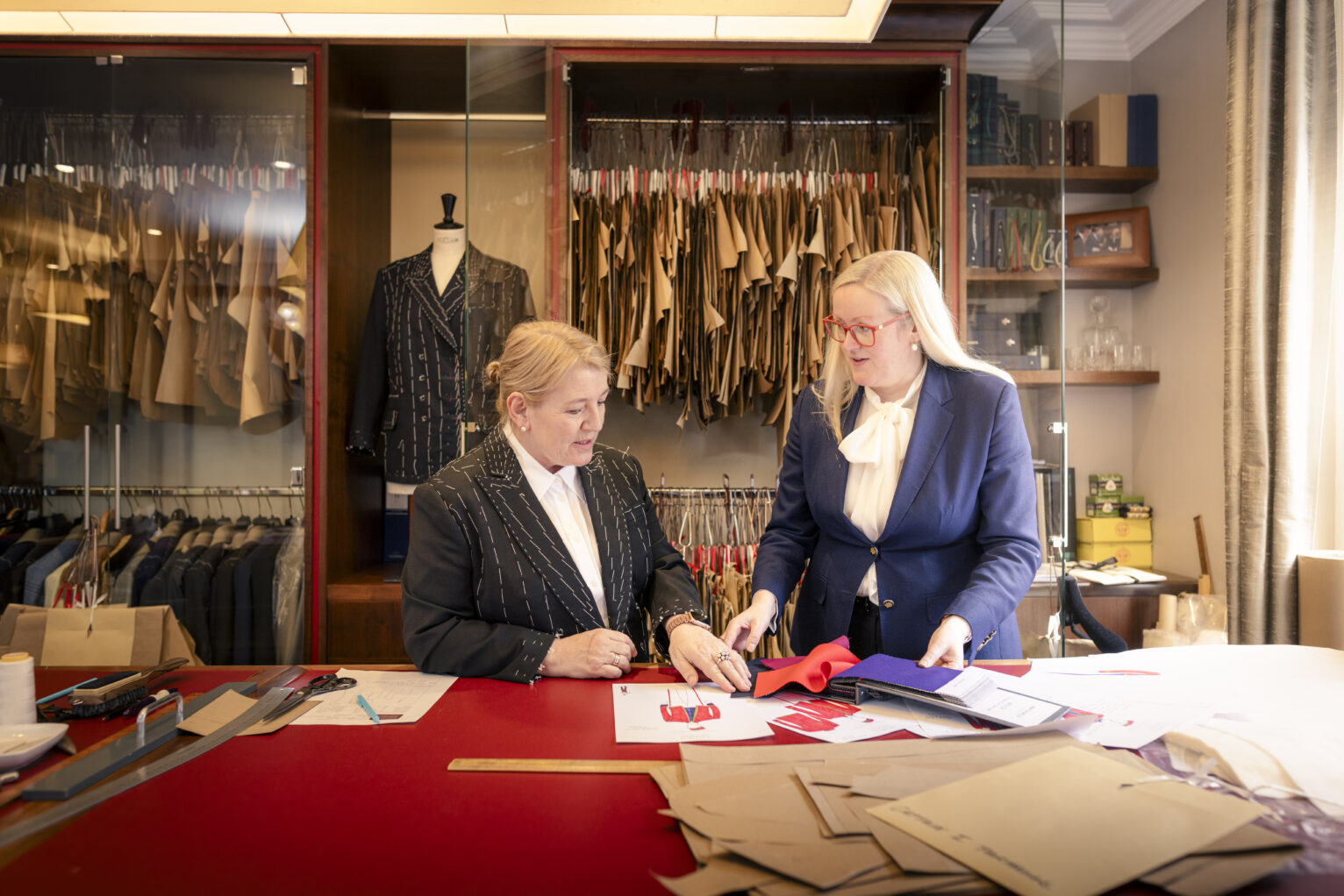 Captain Inger Thorhauge receives a final fitting for her new uniform at Kathryn Sargent’s Atelier in Mayfair. Kathryn is the first and only female Savile Row Master Tailor. 

