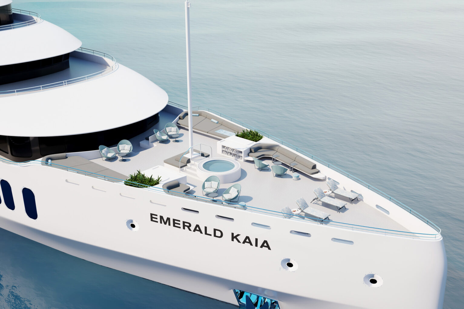 An impression of the sun deck of Emerald Kaia.