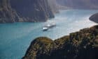 Sea Princess cruising in New Zealand fjords on the water