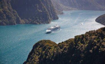 Sea Princess cruising in New Zealand fjords on the water