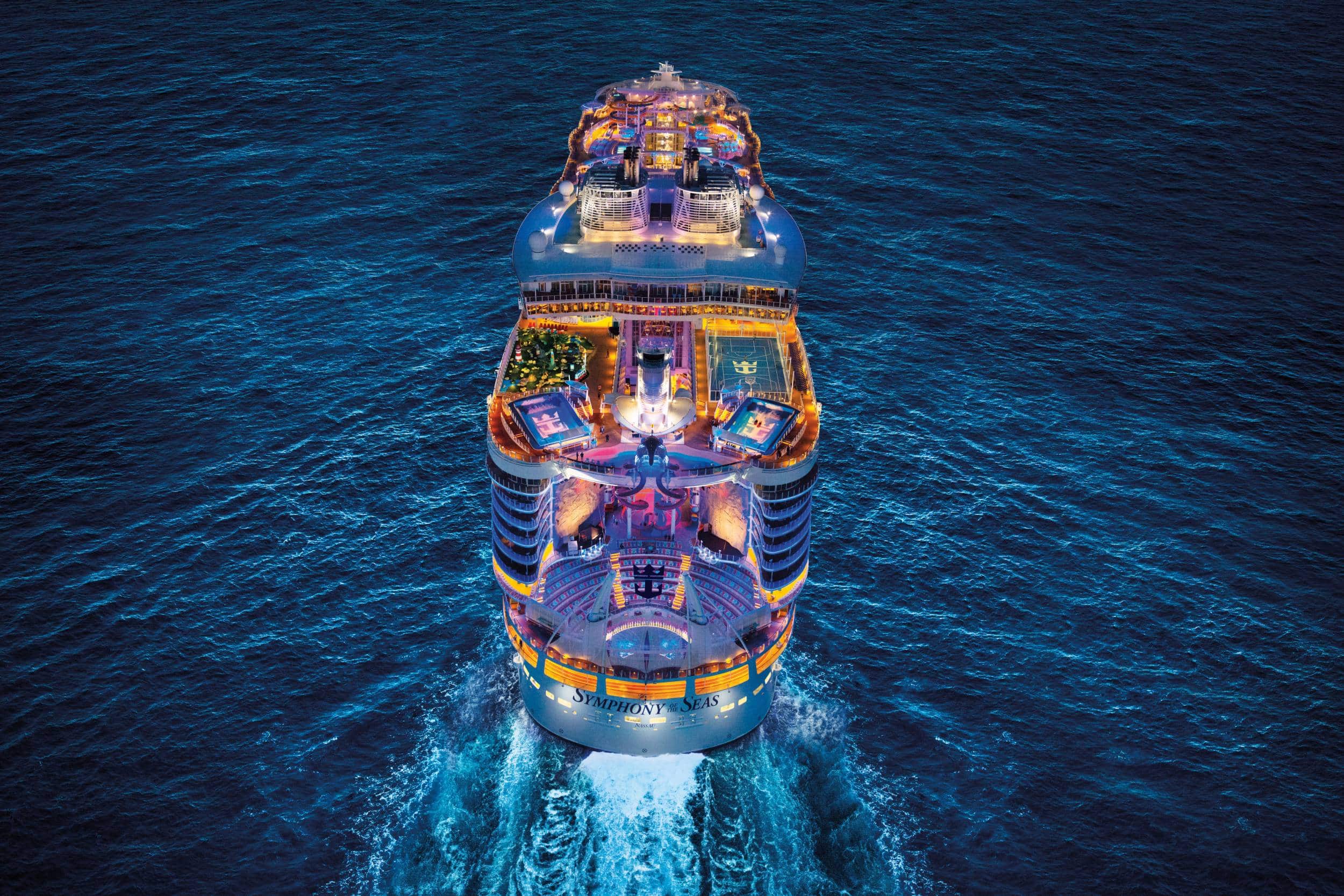 Spectrum of the Seas cruise out of Singapore ship at night
