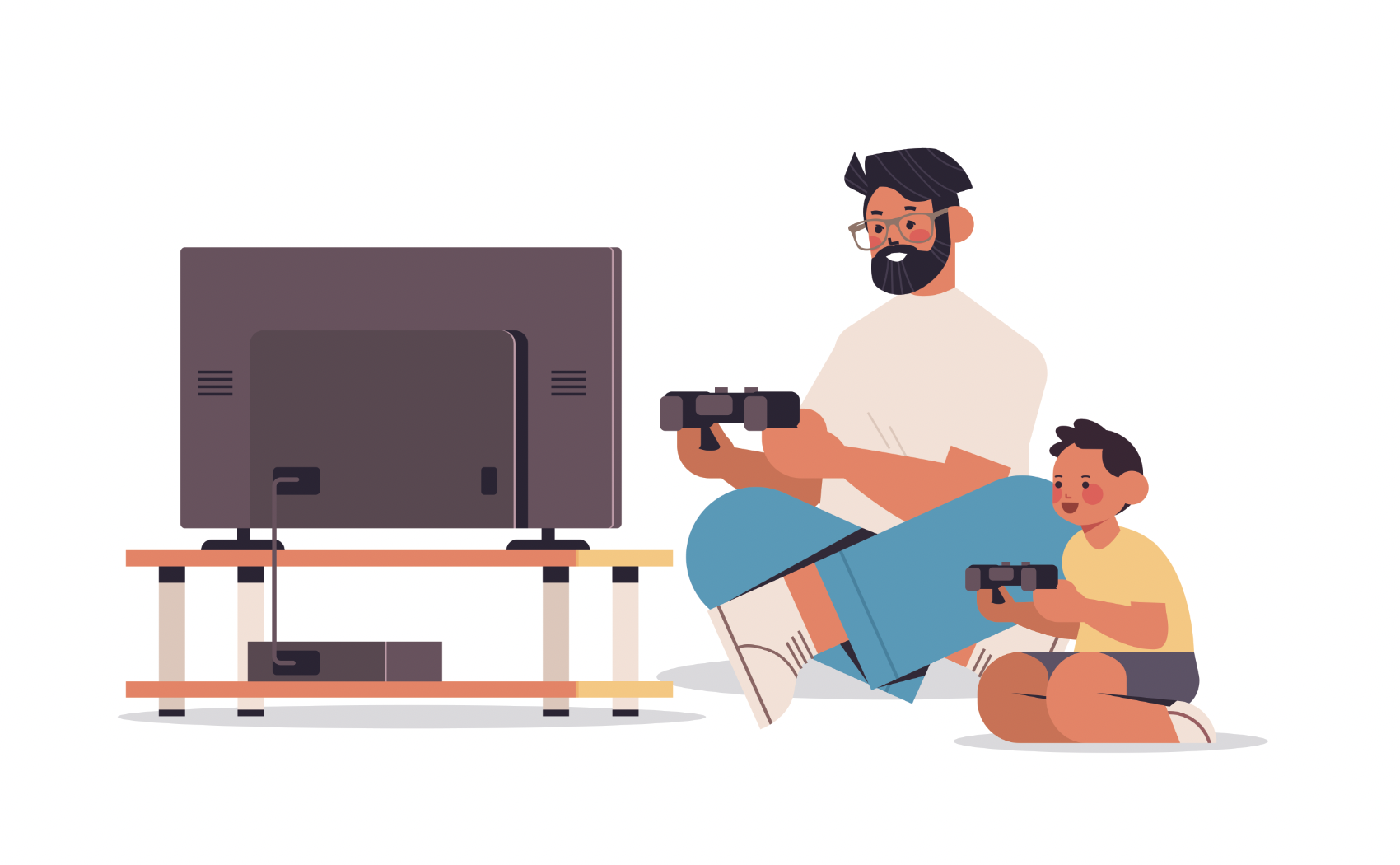 Travel troubleshooter kid and father playing video game