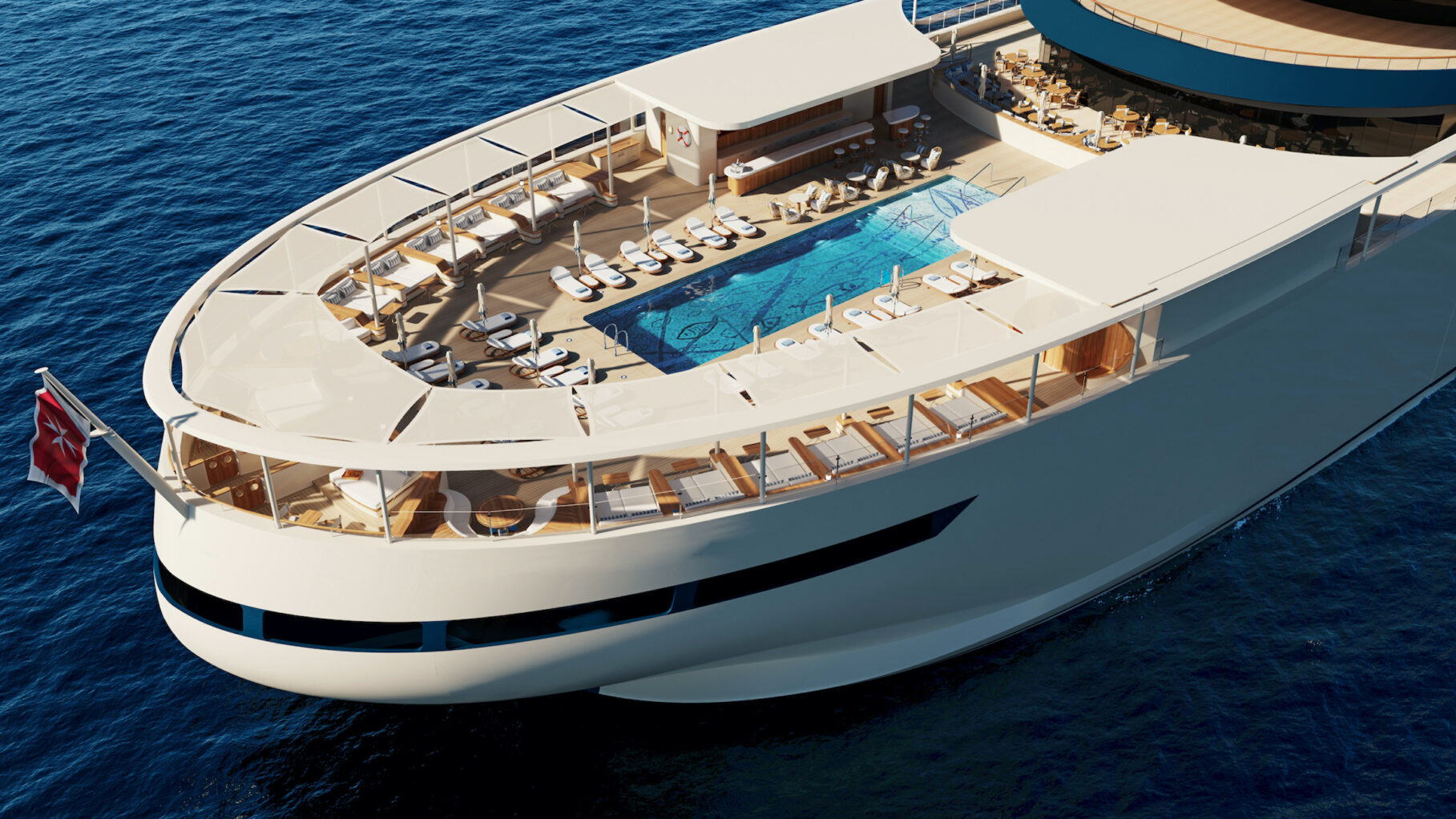 The rear deck of Four seasons' proposed yacht elevating the concept of luxury cruising