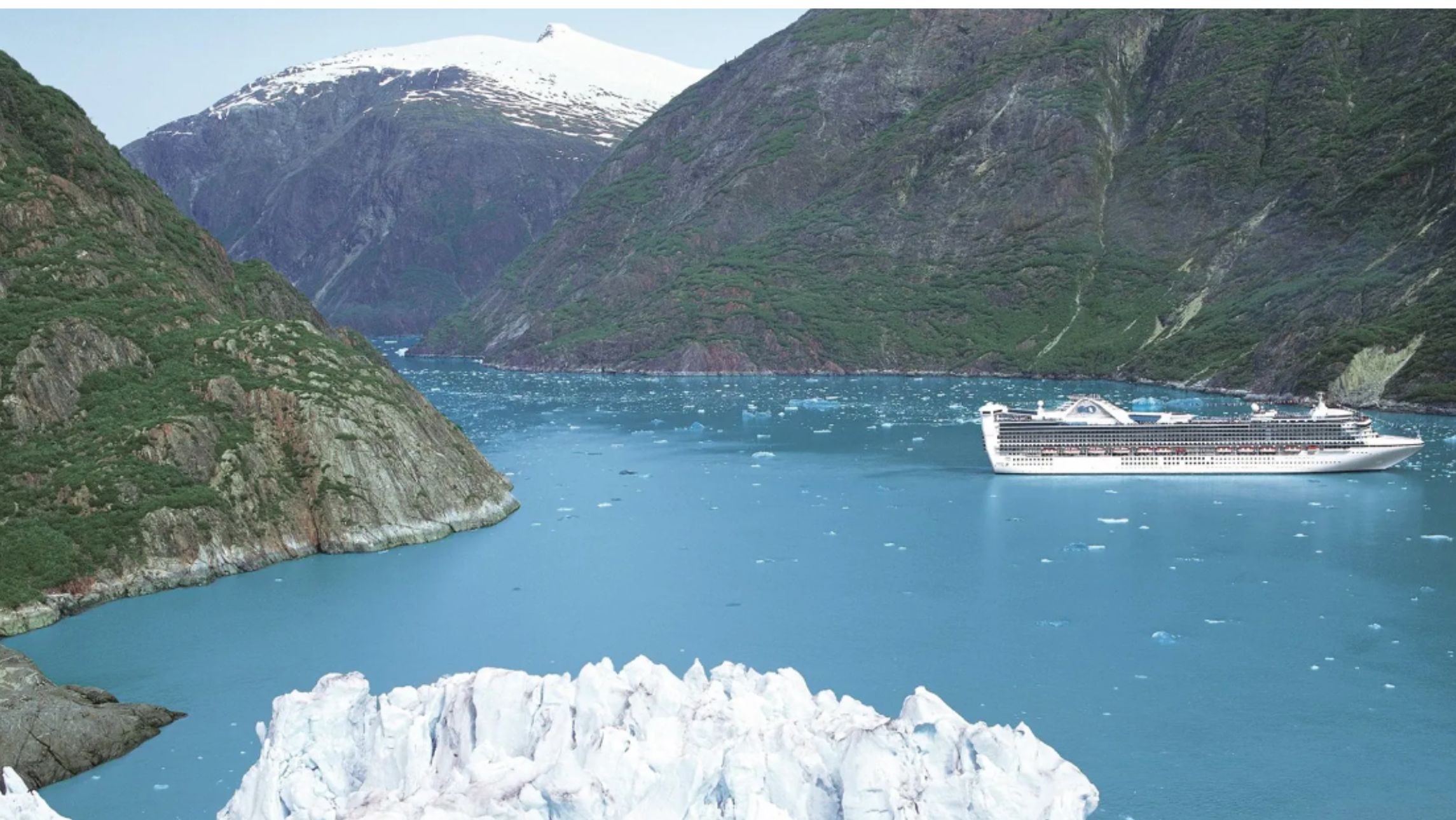 Princess ship sailing in Alaska with glaciers