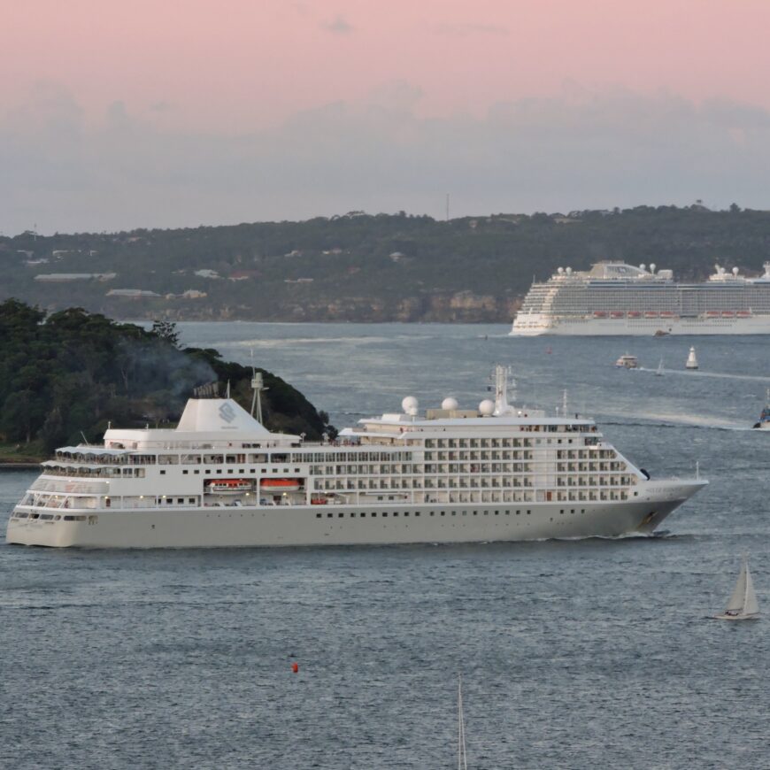 Silversea and Princess ships leaving Sydney Harbour cruise industry campaign