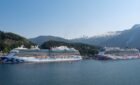 cap on cruise, Alaska cruise port with two ships.