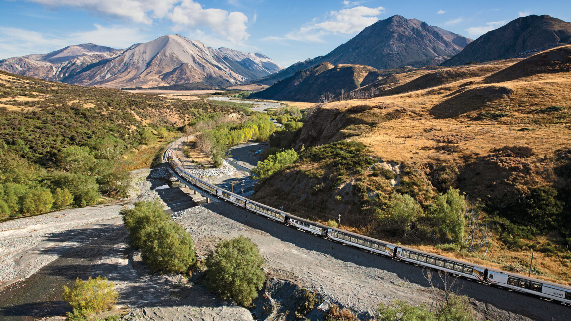 Ride aboard the iconic TranzAlpine train