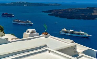 Cruise overtourism in Santorini with three ships