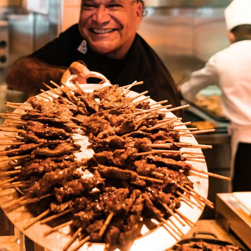 Mark olive with his best grilled meat on stick