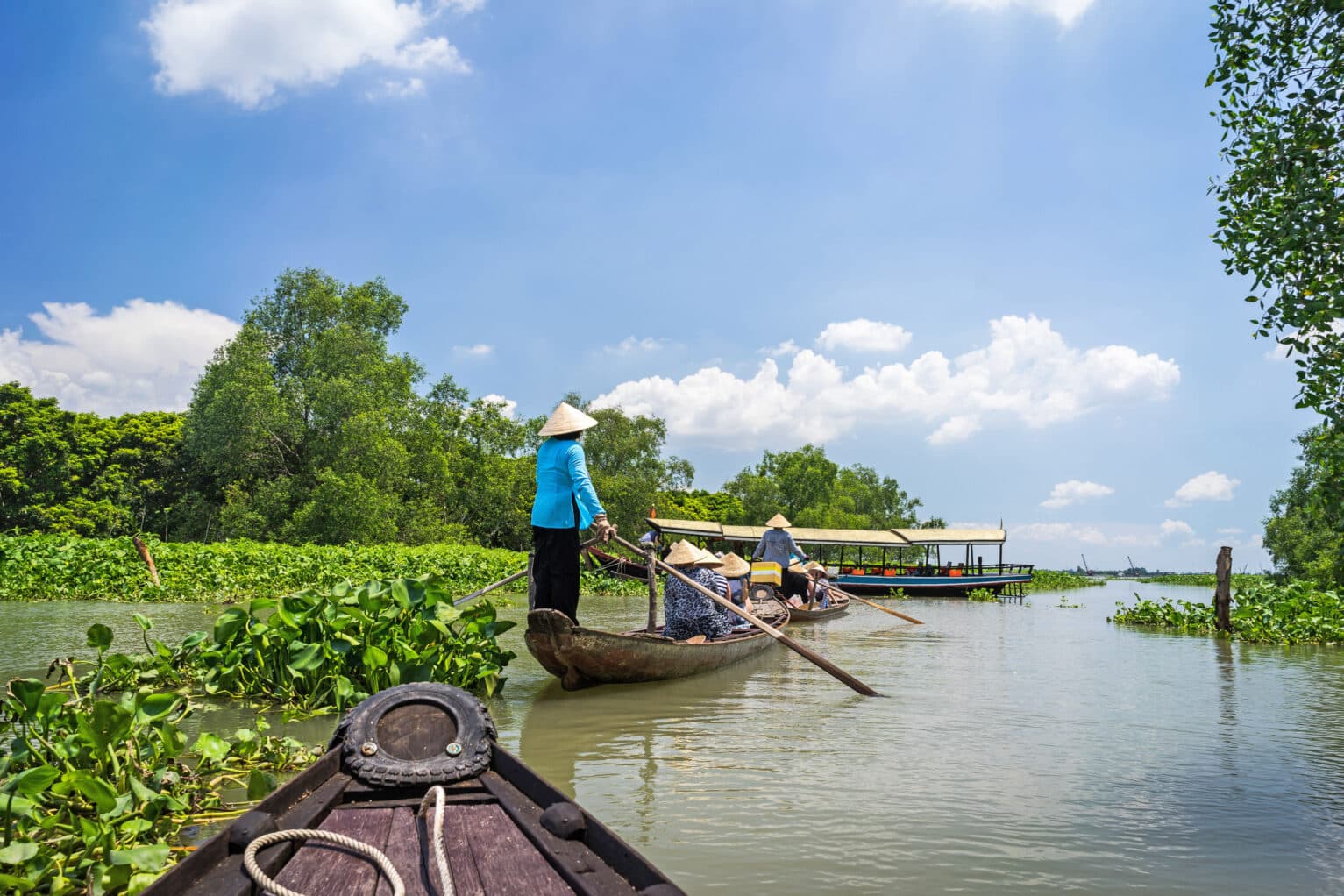 Rowing boat in Mekong delta, Vietnam.