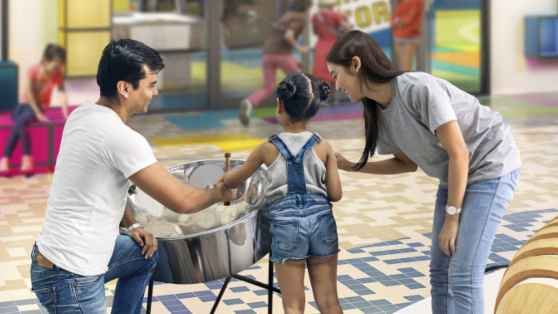 Two parents on a cruise ship with their child.