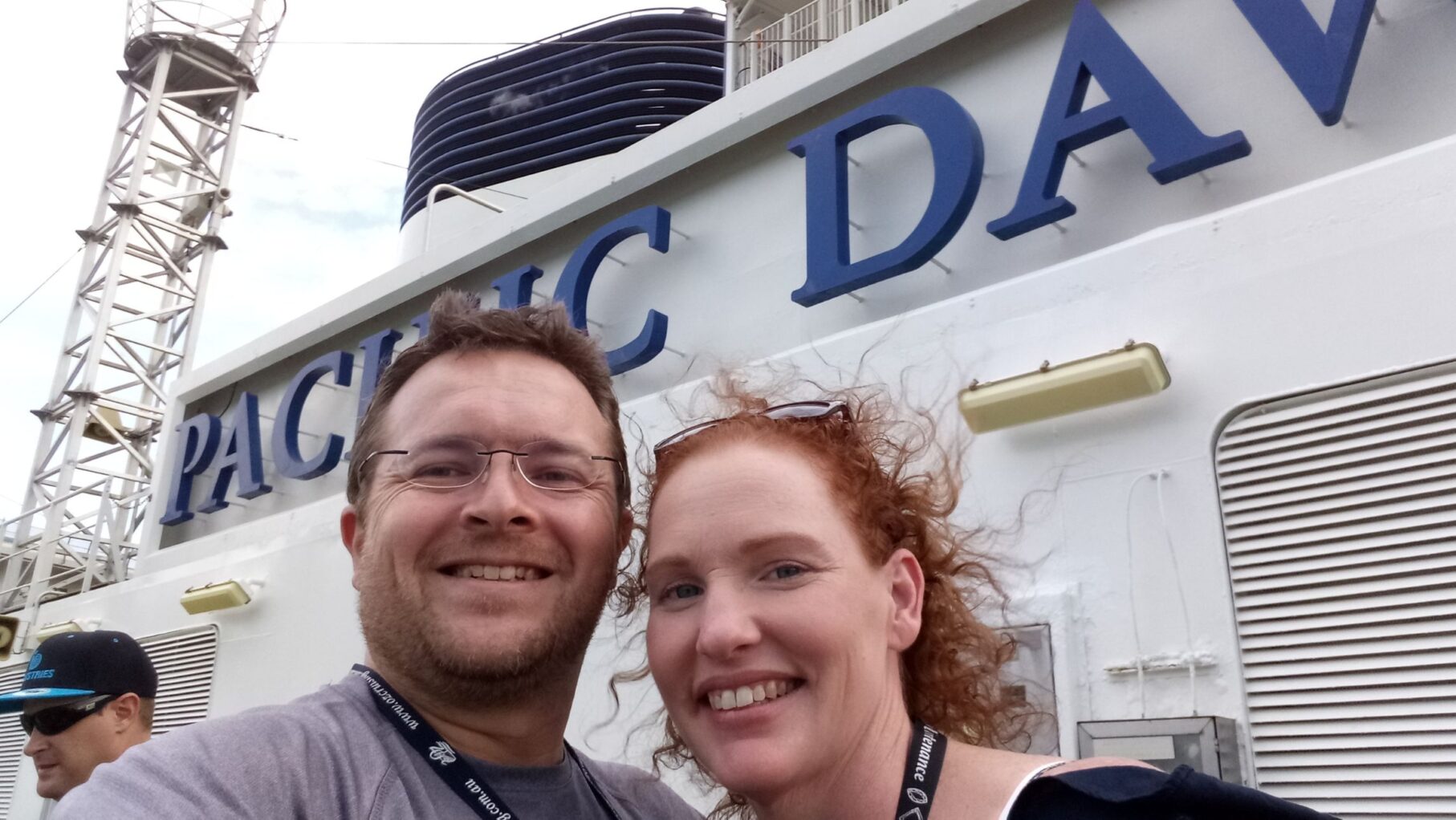 A couple take a sellfie on Pacific Dawn.