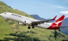 Qantas plane flying through the air