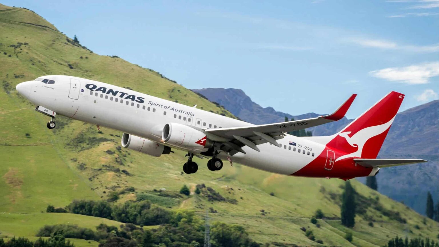 Qantas plane flying through the air