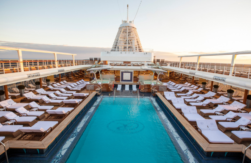 A luxurious pool at the Seven Seas Splendor world cruise