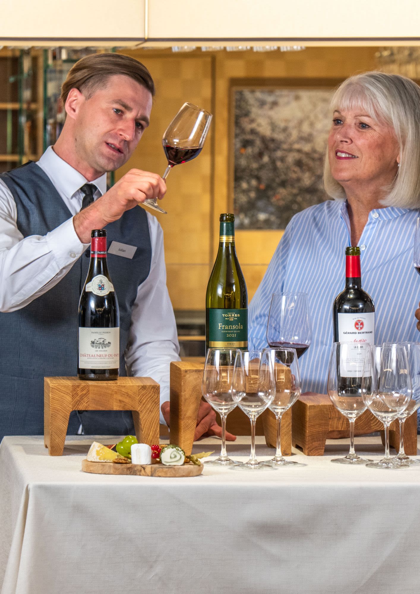 A wine masterclass on Viking River cruise with a couple