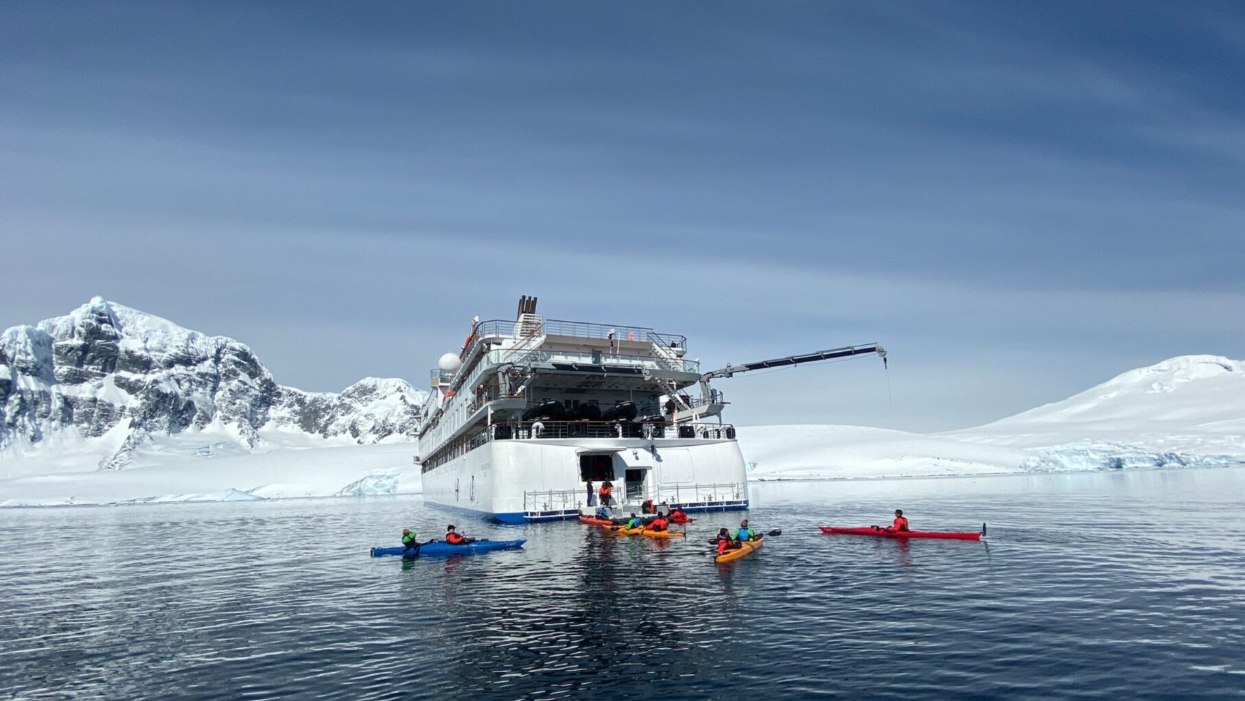 Kayaking off Greg Mortimer in Antarctica.