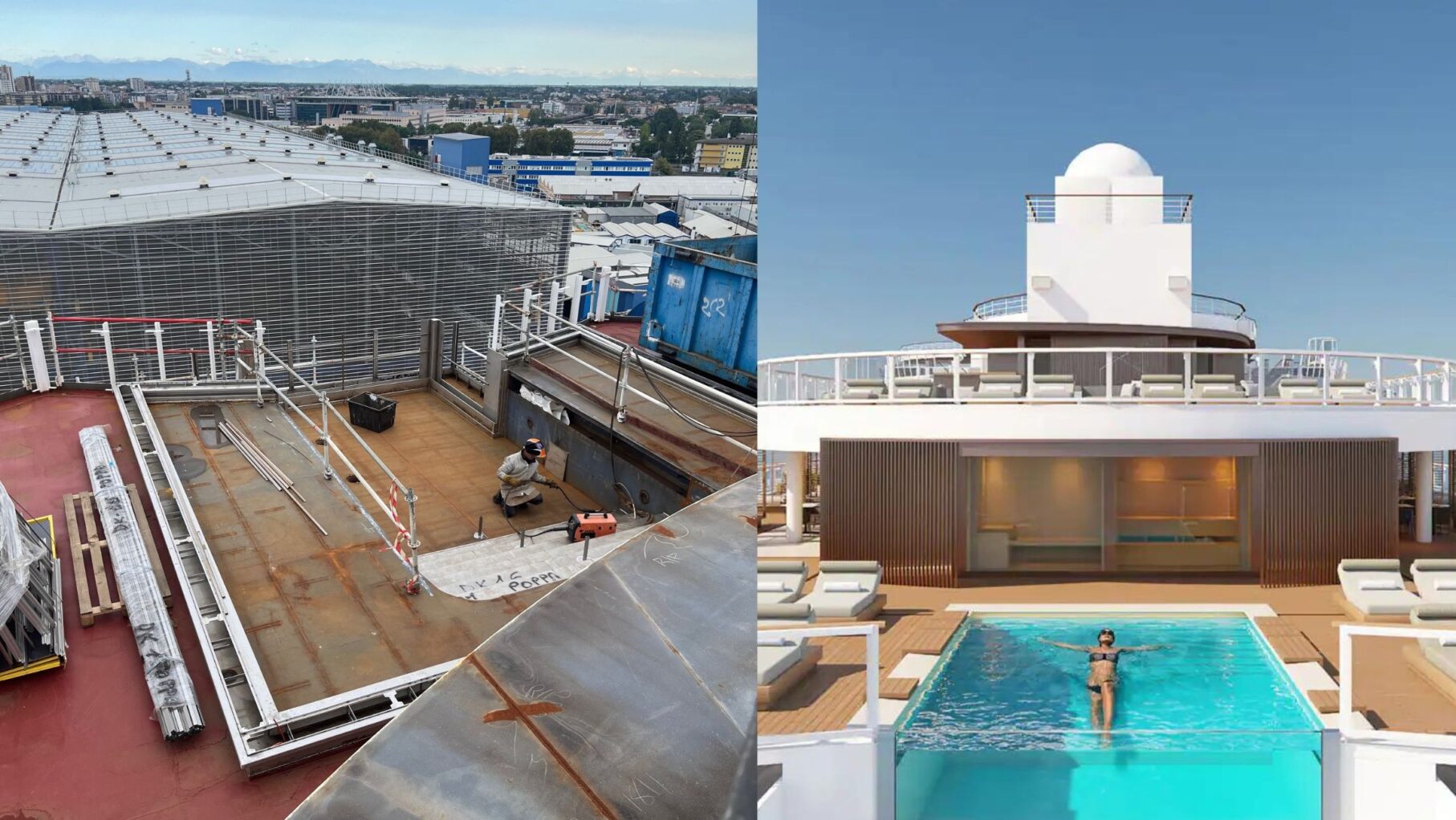 The before and after of the Norwegian Aqua Haven pool deck