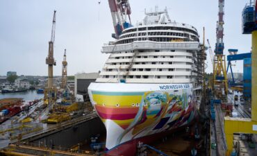 The float out of the Norwegian Aqua in the Fincantieri shipyard