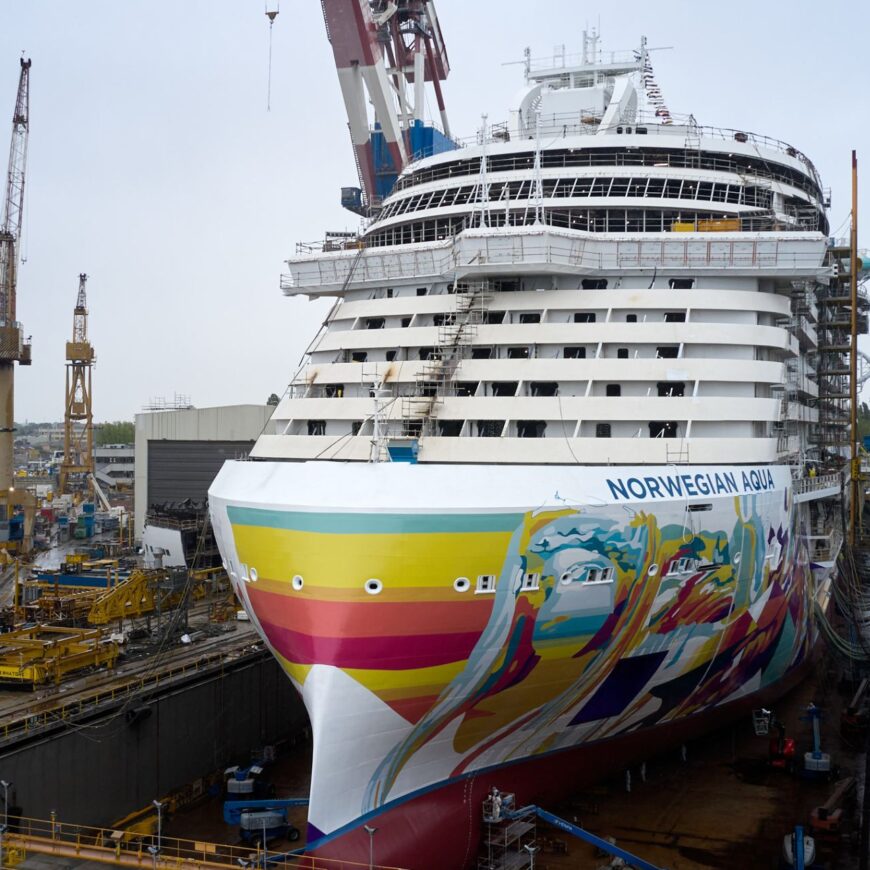 The float out of the Norwegian Aqua in the Fincantieri shipyard