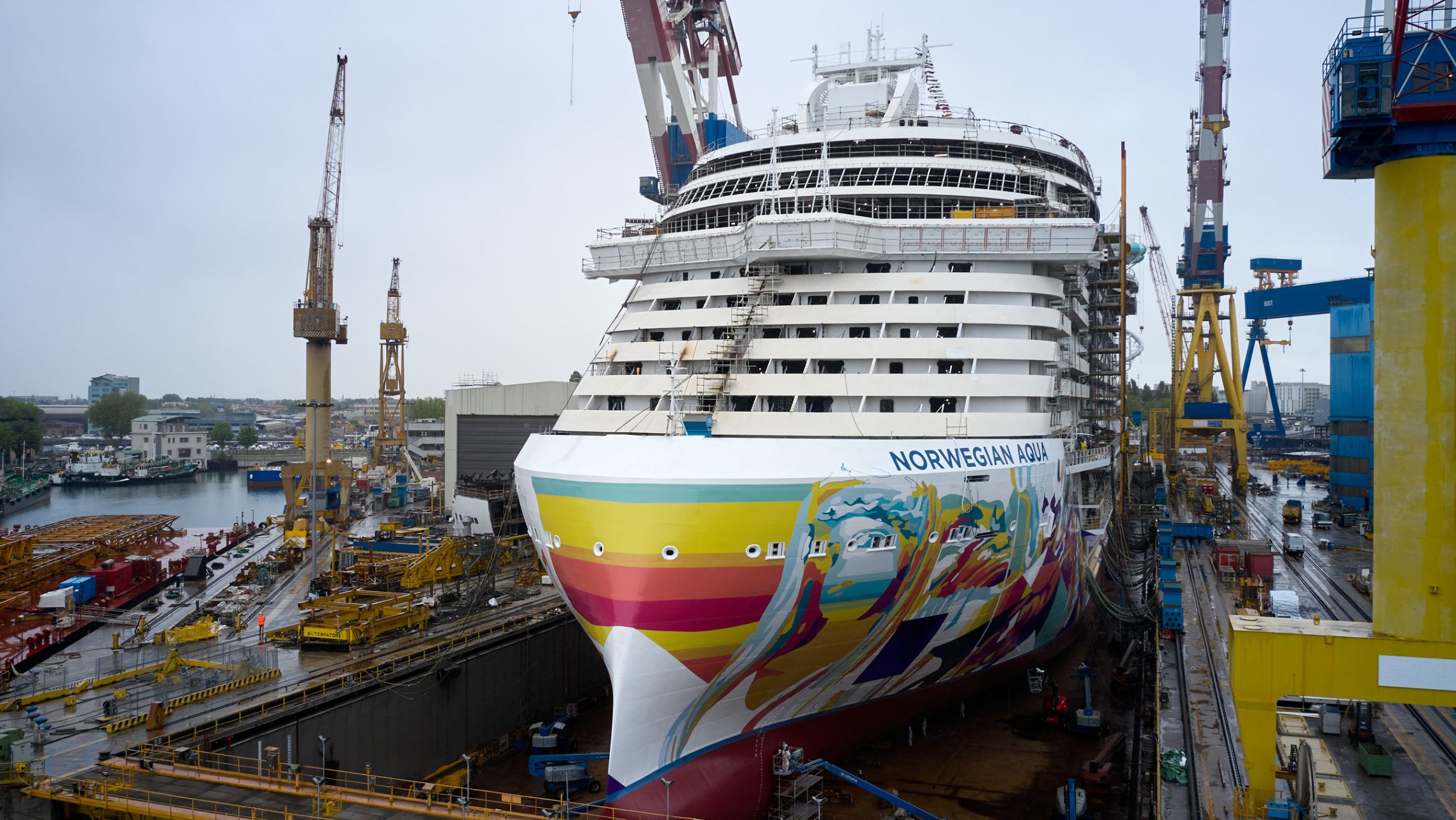 The float out of the Norwegian Aqua in the Fincantieri shipyard