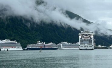 A large number of ships crowded in Juneau.