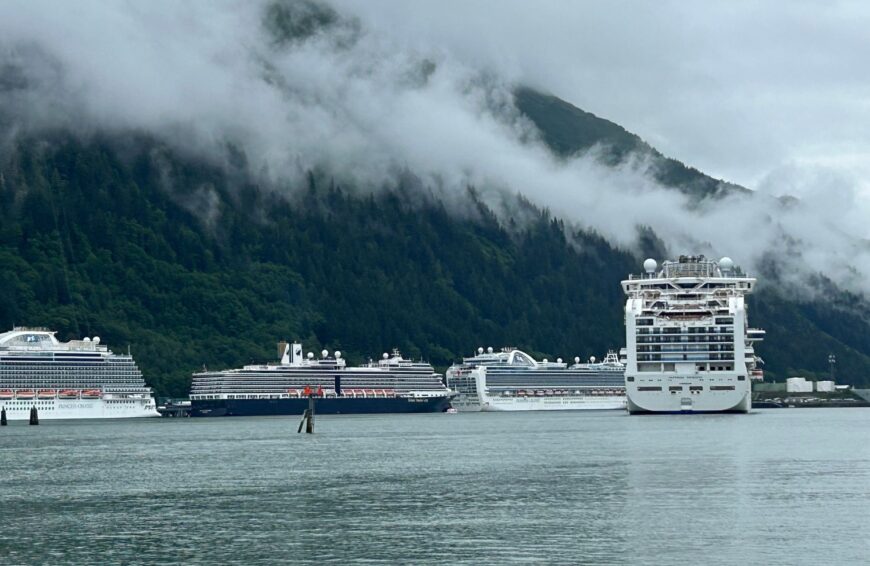 A large number of ships crowded in Juneau.