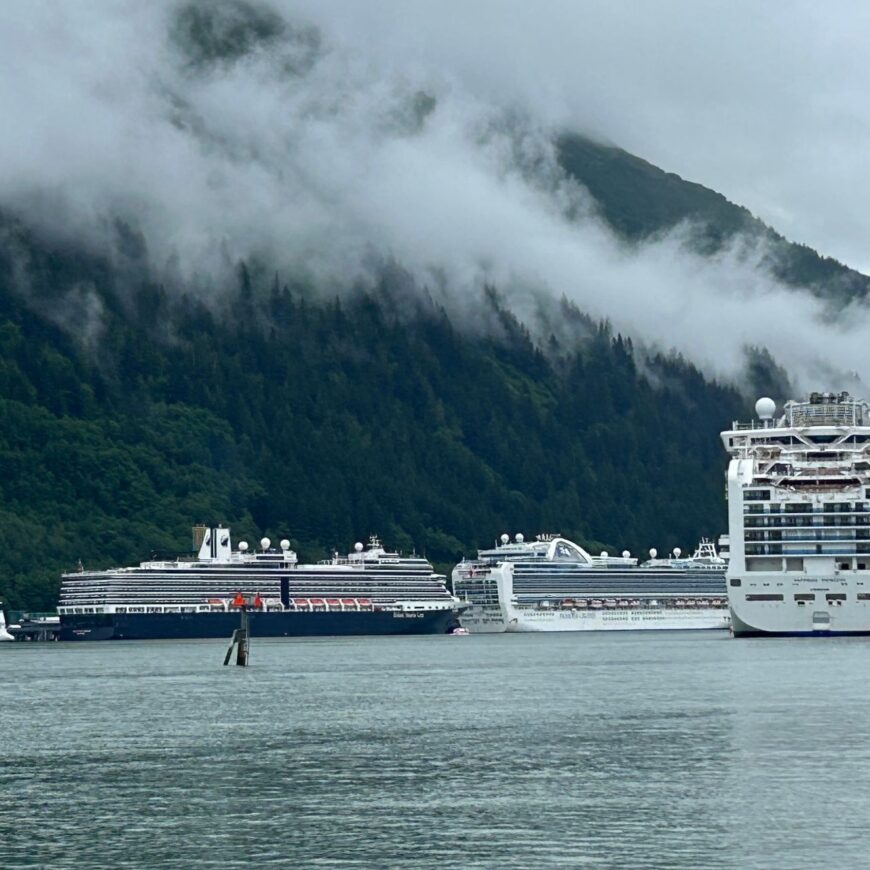 A large number of ships crowded in Juneau.