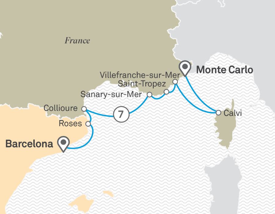 Barcelona to Monte Carlo Map