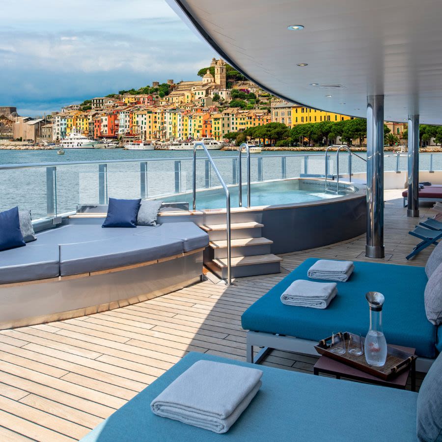 Scenic Eclipse Deck with Porto Venere in the background