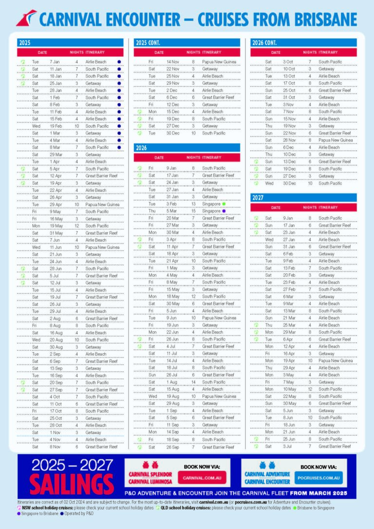 Carnival Cruise Line's 2026/27 Itineraries With Homeports In Sydney And