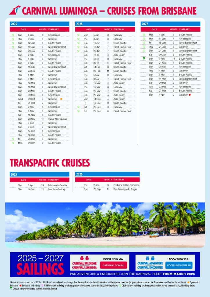 Carnival Cruise Line 2026-27 itineraries Carnival Luminosa