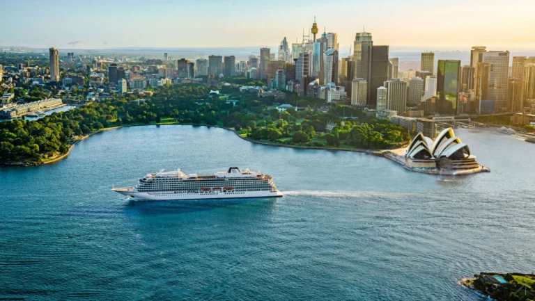 Viking cruise ship sailing in Sydney Harbour