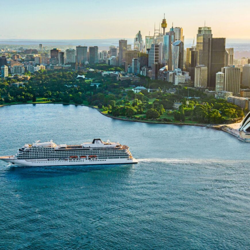 Viking cruise ship sailing in Sydney Harbour