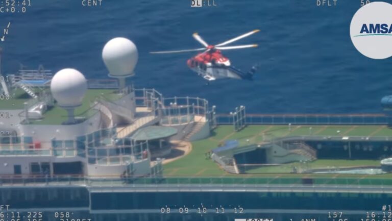 Screenshot of a cruise ship airlift video.