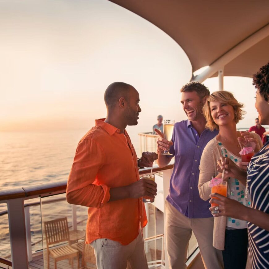 people on a cruise consuming beverages happily