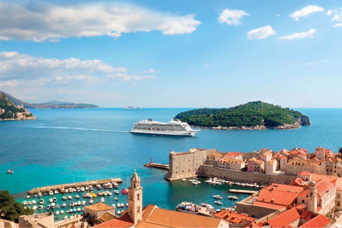 A Viking ship passing through Dubrovnik