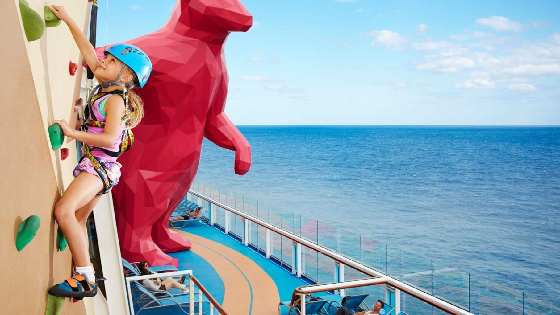 Quantum of the Seas rock climbing girl with parent