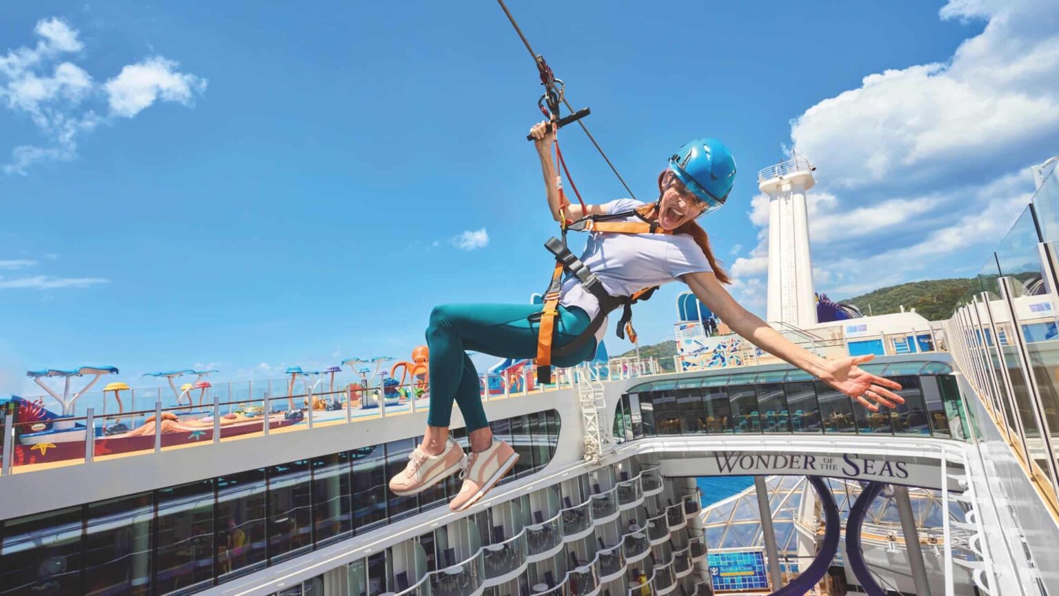 Woman zipling on Royal Caribbean
