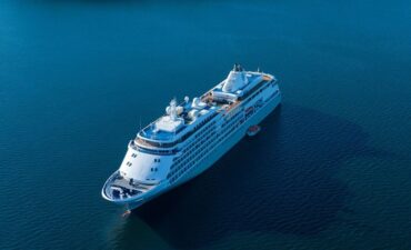 Silversea ship sailing in ocean.