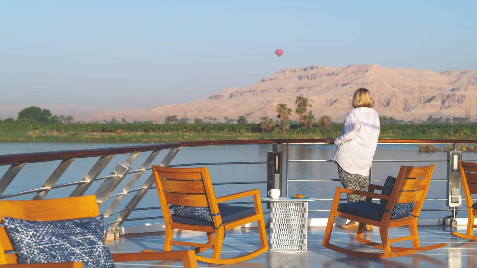 A woman on the Viking Sobek sun deck
