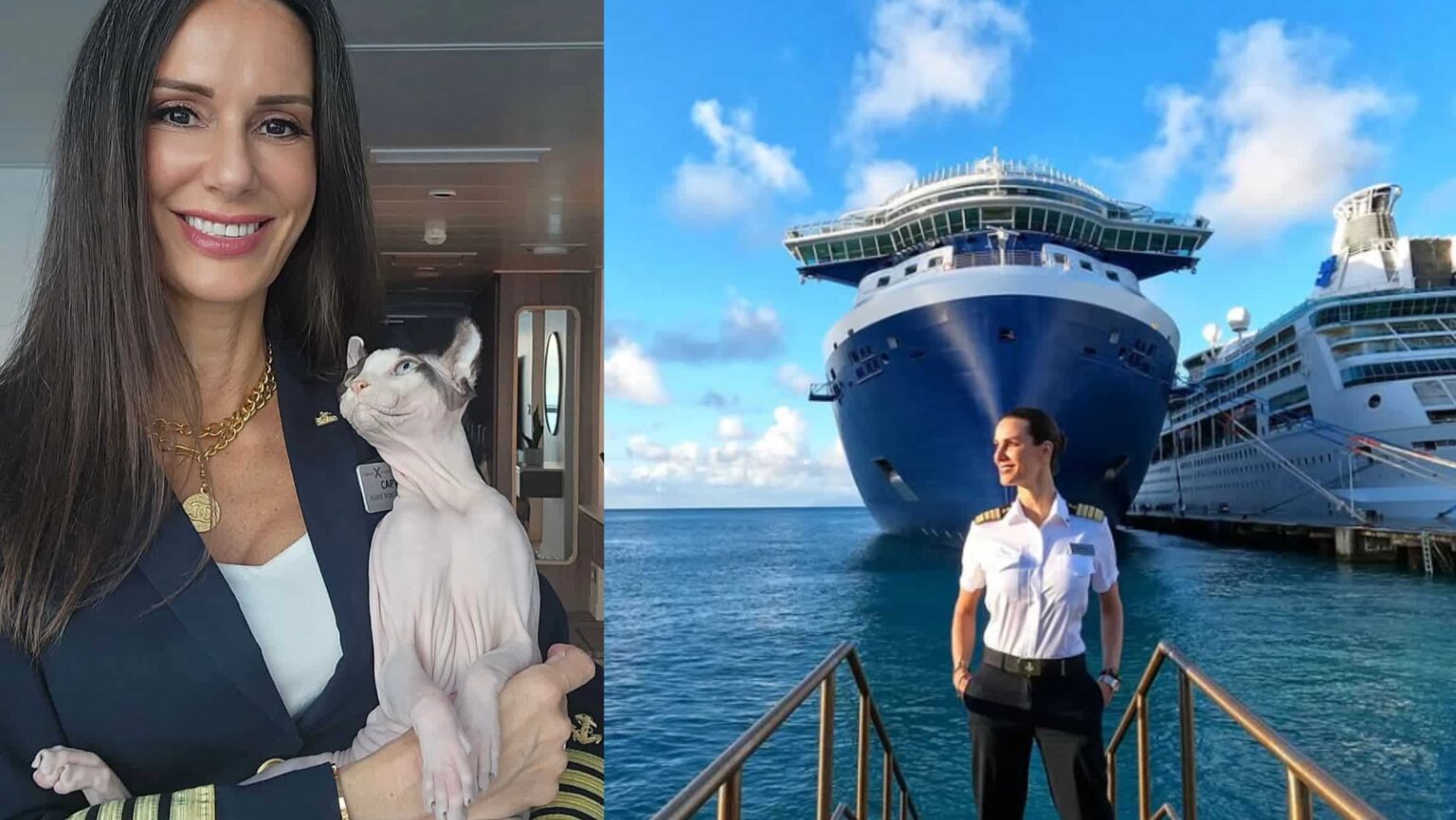 Captain Kate McCue and her cat Bug Naked