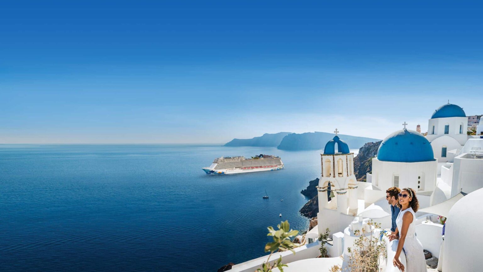 Norwegian Cruise Line ship in Santorini