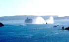 Queen Anne follows a water salute into Sydney harbour