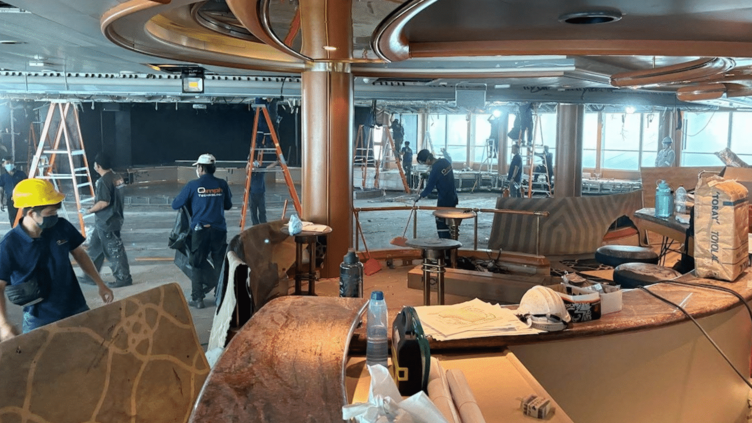 The interior of the old Pacific Explorer getting gutted