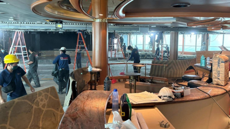 The interior of the old Pacific Explorer getting gutted