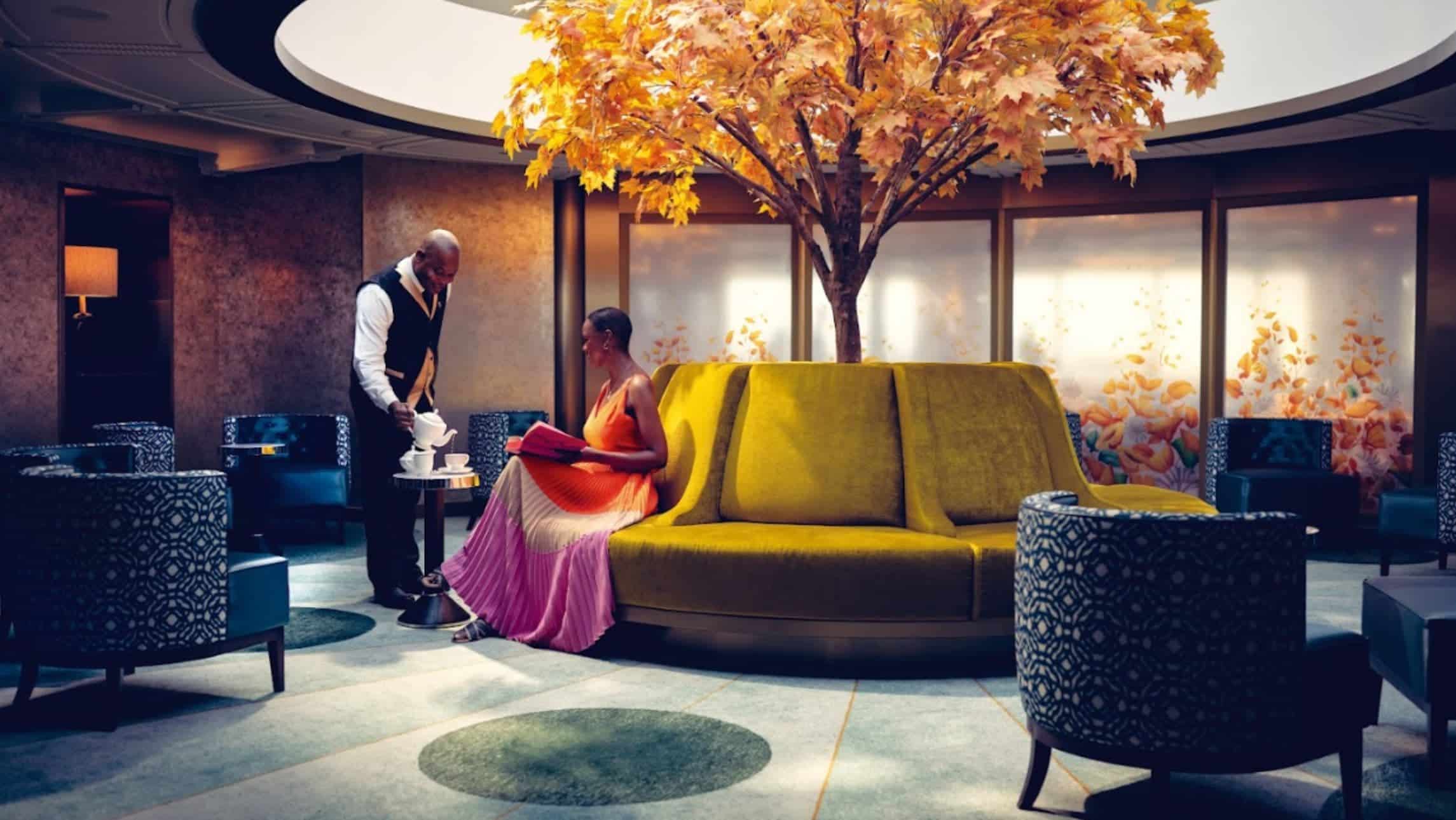 Serrving tea in Cunard's Queen Anne Grills Lounge