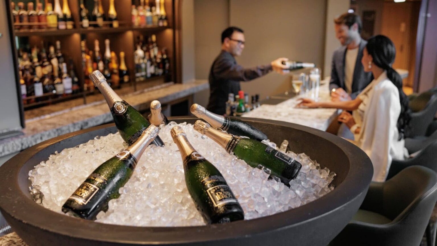 Champagne on ice in a luxury bar