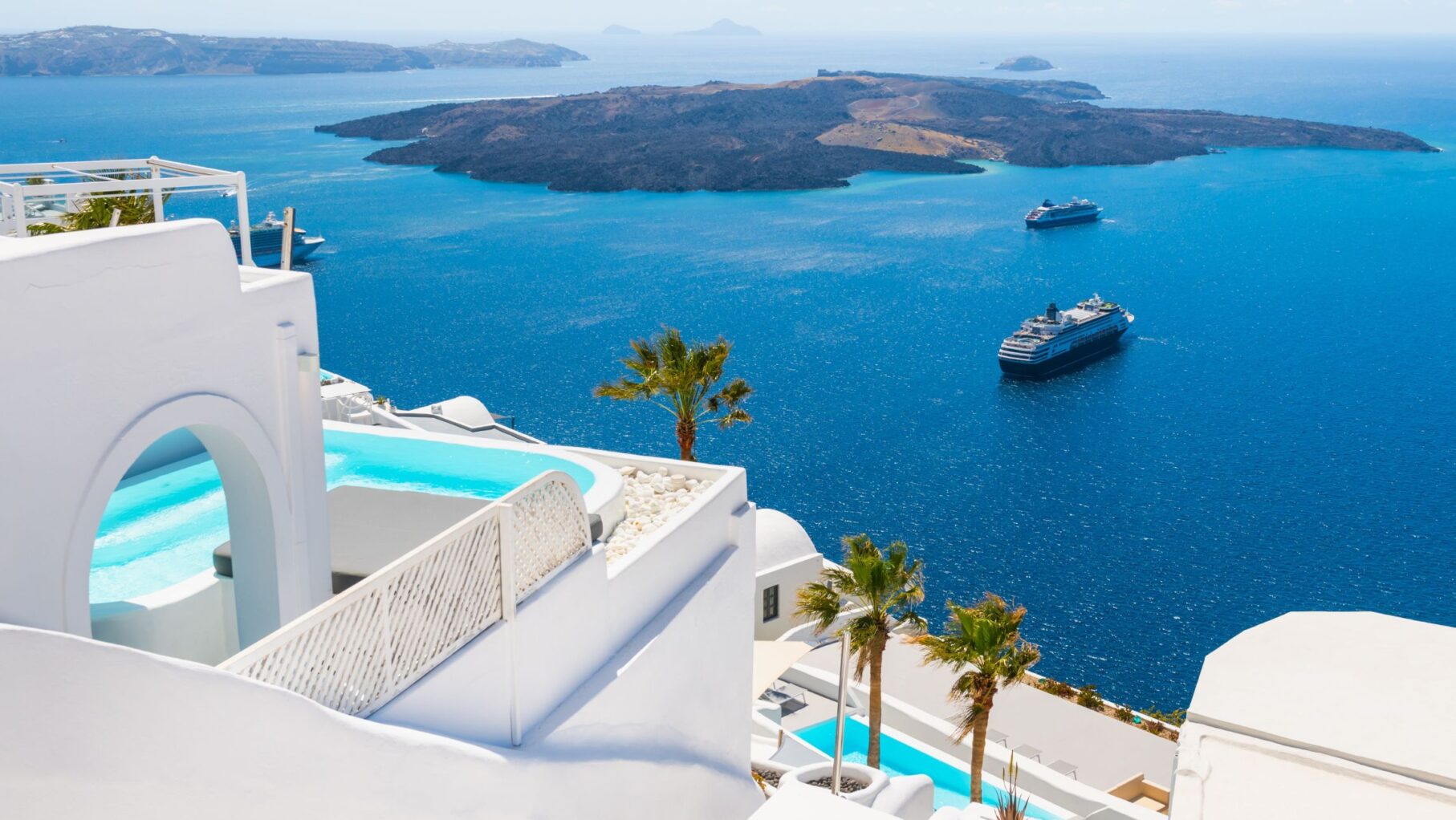 Santorini with cruise ship in background